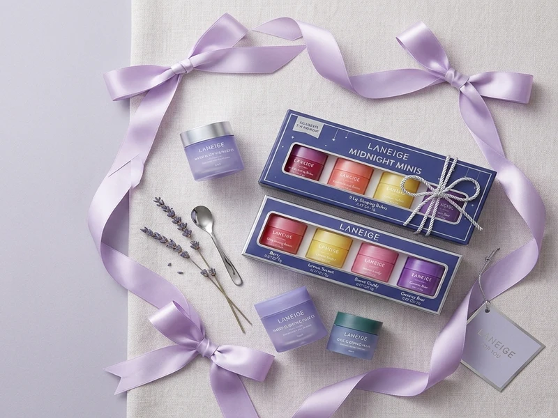 LANEIGE Gift Sets luxury unboxing flatlay with miniature discovery pots