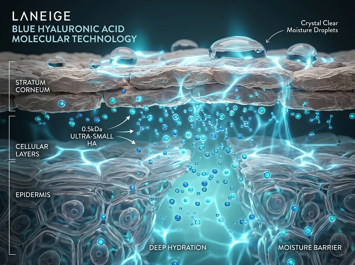 LANEIGE Blue Hyaluronic Acid molecular penetration diagram into stratum corneum
